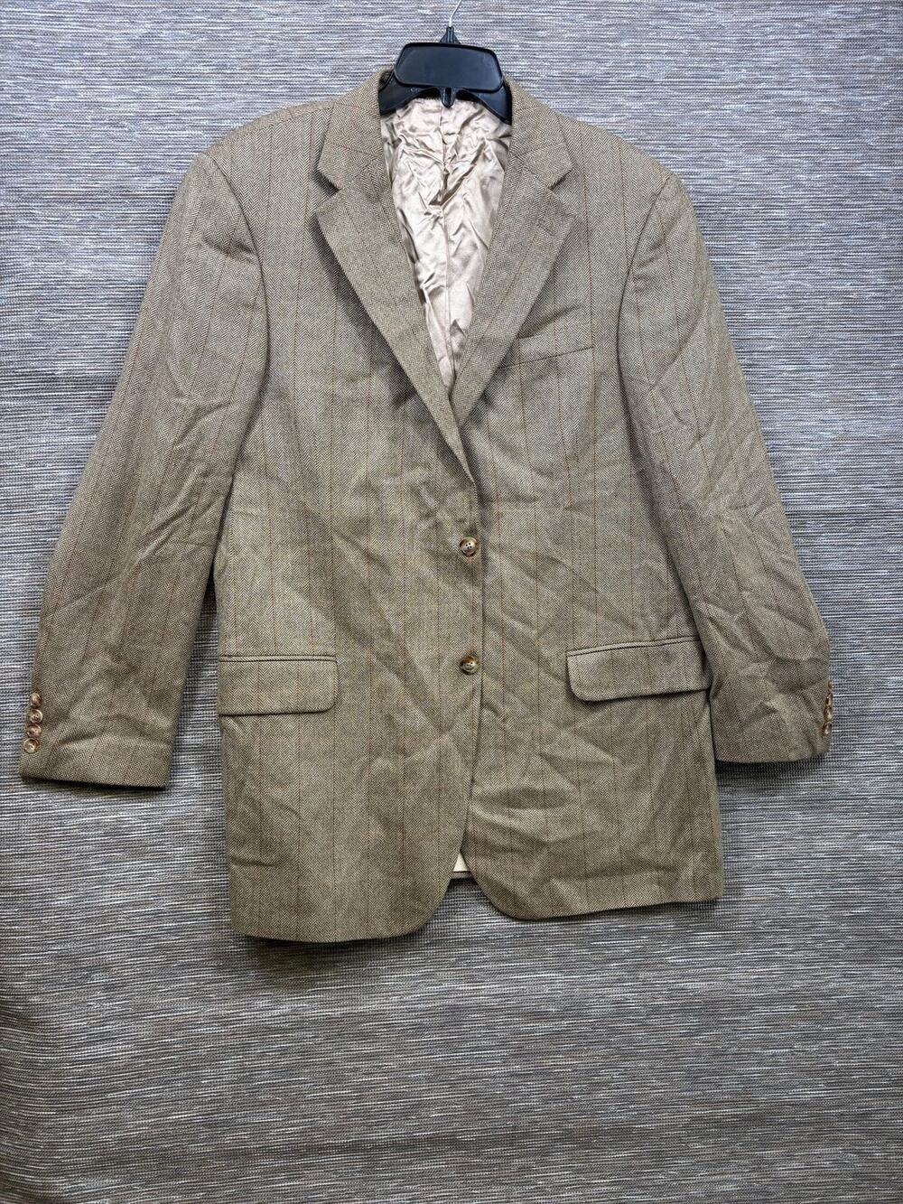 T. Harris Blazer Mens Size 44L Beige Wool Herringbone Tweed Sport Coat Colombia